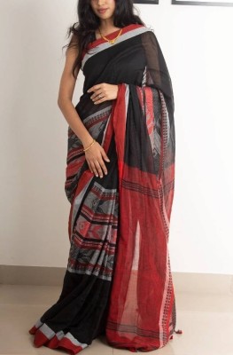 SUSHRITA BOUTIQUE Self Design, Solid/Plain, Printed Bollywood Pure Cotton, Viscose Rayon Saree(Black, Red)