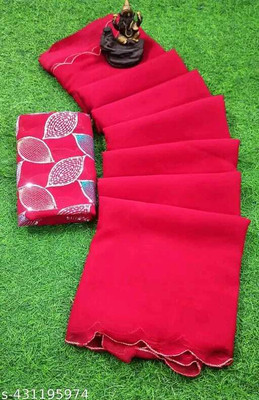 KALPNA CREATION Solid/Plain Bollywood Georgette Saree(Red)