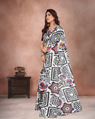 Jayu Floral Print Bandhani Georgette Saree(White)