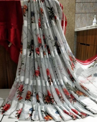 Bombey Velvat Fab Printed, Solid/Plain Baluchari Mulmul, Chiffon Saree(Grey)