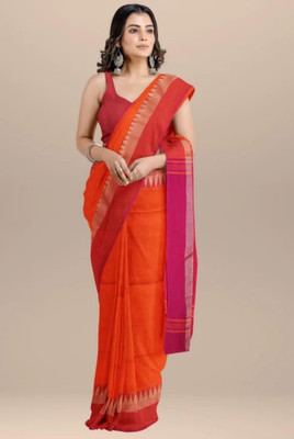 Sia Saree Bazaar Woven Bollywood Cotton Blend Saree(Pink, Orange)