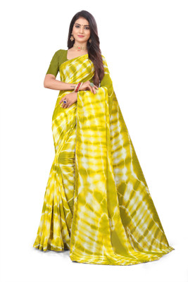 TINA FASHION Geometric Print Bollywood Georgette Saree(Yellow)