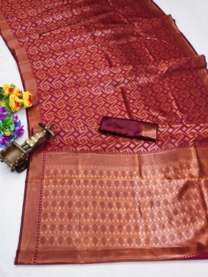 VR2ENTERPRISE Woven Kanjivaram Jacquard, Pure Silk Saree(Maroon)