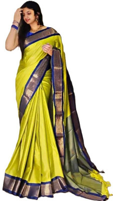 AAYATFABRICS Woven Banarasi Cotton Silk Saree(Yellow)