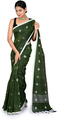 OXYMASU Self Design Handloom Cotton Blend Saree(Green)