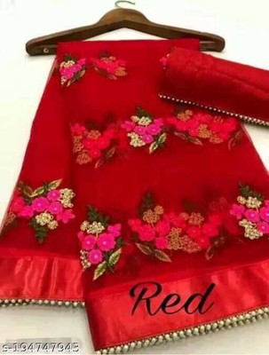 PATLANI STYLE Printed Bollywood Net Saree(Red)