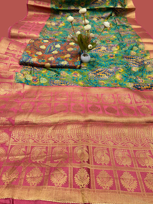DASHAVI Printed Banarasi Pure Silk Saree(Maroon, Green)