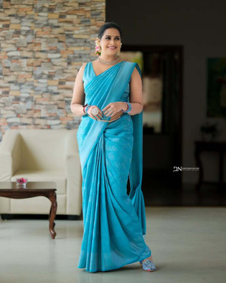 VASTUKALA Woven Kanjivaram Pure Silk, Art Silk Saree(Light Blue)