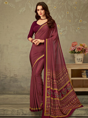 Sangria Printed Daily Wear Crepe Saree(Maroon)