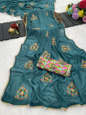 Adiyogi Enterprise Embroidered Bollywood Georgette Saree(Green)