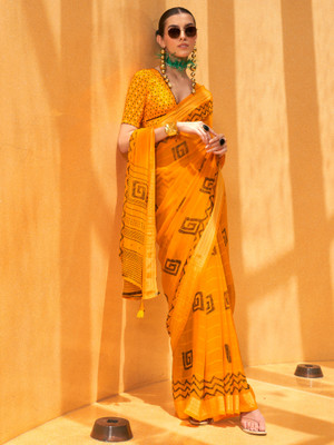 Tasrika Printed Daily Wear Georgette Saree(Yellow)