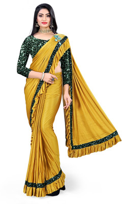 miracletex Self Design Bollywood Lycra Blend Saree(Yellow)