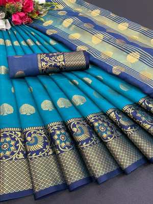 SLC FASHION Woven Daily Wear Silk Blend Saree(Light Blue)