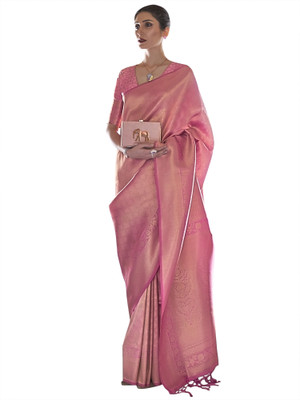 Akhilam Embroidered Kanjivaram Silk Blend Saree(Pink)