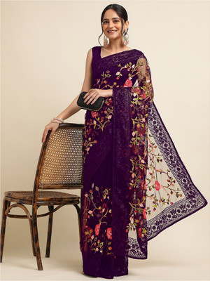 KV Fashion Embroidered Bollywood Net Saree(Purple)