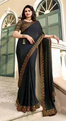 Hensi sarees shop Printed, Solid/Plain Dharmavaram Georgette, Art Silk Saree(Black)
