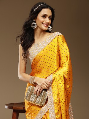 Sareemall Embellished Bandhani Satin Saree(Yellow)