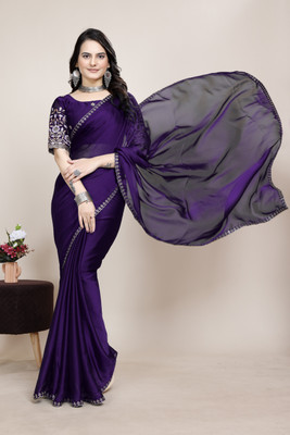 V AMAN FASHION Solid/Plain Bollywood Silk Blend Saree(Purple)