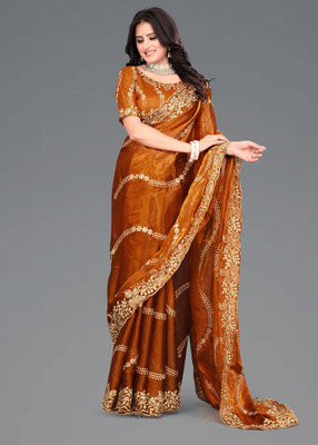 AVIRAT DESIGNER STUDIO Embroidered Bollywood Georgette Saree(Orange)
