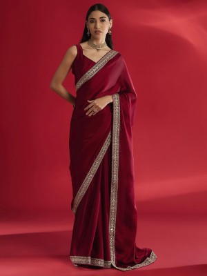 MAVTAR01 Embroidered, Dyed Chanderi Tussar Silk Saree(Maroon)