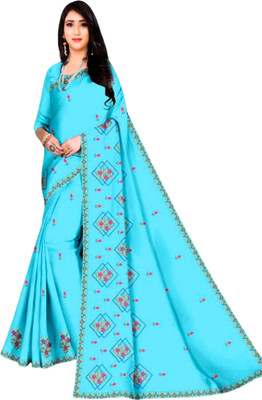 ZingMe Embroidered, Self Design Bollywood Handloom Cotton Blend Saree(Light Blue)