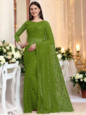 NEXA Printed Bollywood Brasso Saree(Green)