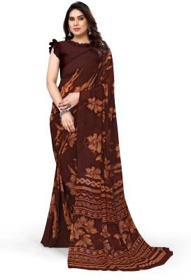 Madhur milan Floral Print Daily Wear Georgette Saree(Brown)