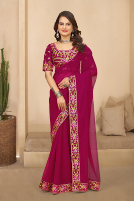 Tejal Creation Embroidered Bollywood Georgette Saree(Pink)