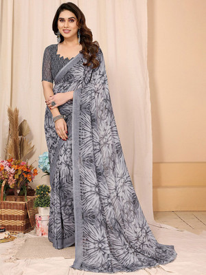 Moda Rapido Printed, Self Design Daily Wear Georgette Saree(Grey)