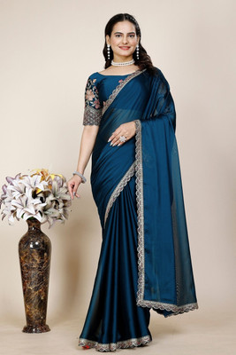 AnjaniTextiles Embellished Bollywood Georgette Saree(Blue)