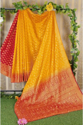 SAREE EXOTICA Woven Kanjivaram Silk Blend Saree(Yellow)