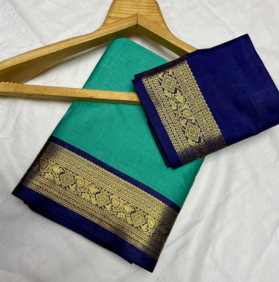 BRCTEXTILE Solid/Plain Banarasi Cotton Silk Saree(Multicolor)