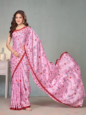 GARDEN VARELI Floral Print Daily Wear Satin Saree(Beige)