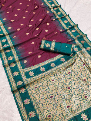 Spetila Woven Banarasi Jacquard, Pure Silk Saree(Maroon)