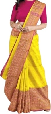 Moumitaaditya Solid/Plain Bollywood Pure Cotton Saree(Yellow)