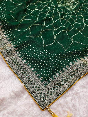 HARISH Printed Bandhani Georgette Saree(Dark Green)