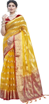 Aarunika IC Tie-Dye Bollywood Organza Saree(Yellow)
