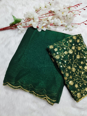 shrijamyaham Self Design, Solid/Plain Bollywood Chiffon Saree(Green)