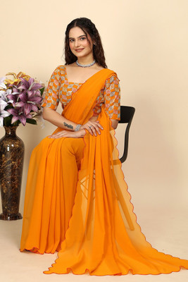 SAADHYA CREATION Embroidered, Solid/Plain Bollywood Georgette Saree(Mustard)