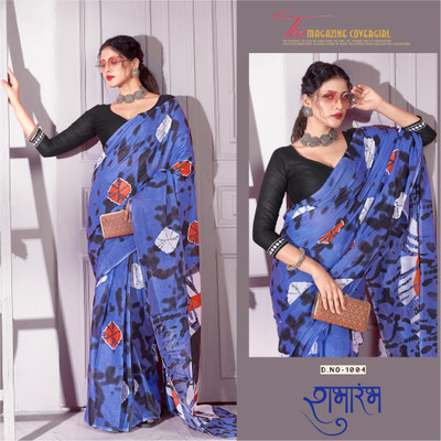 JASU CREATION Printed Bandhani Pure Cotton Saree(Blue)