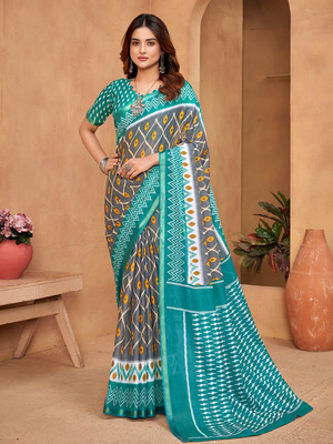 all about you Printed Daily Wear Silk Blend Saree(Blue)