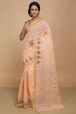 Divastri Striped Taant Pure Cotton Saree(Cream)