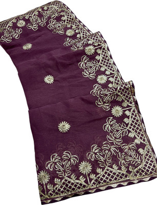 MSC TRENDLINE SAREES Embroidered Daily Wear Jimmy choo, Chiffon Saree(Purple)