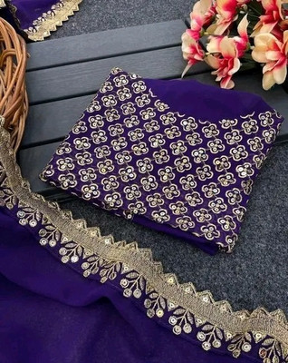 Aarna Fashion Solid/Plain Bollywood Georgette Saree(Purple)