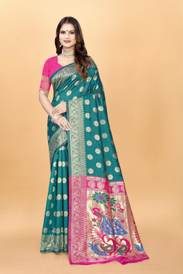 DHAYNAAND REEWA FASHION Woven Banarasi Jacquard Saree(Light Green)