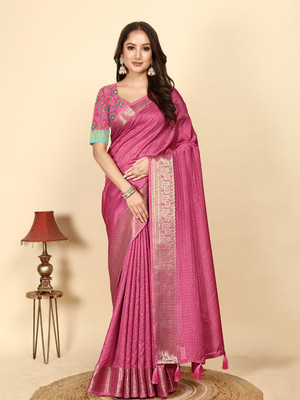 HouseOfCommon Woven Assam Silk Art Silk Saree(Pink)