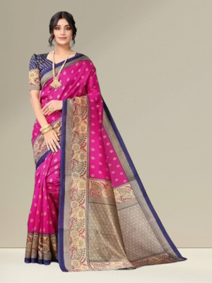Grubstaker Printed Assam Silk Cotton Blend Saree(Multicolor)