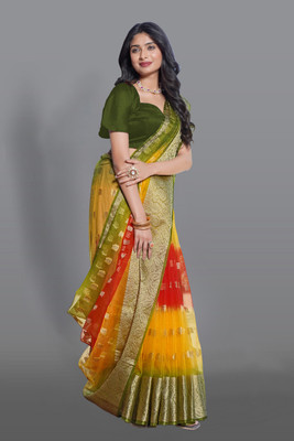 KOTHARI SBT Solid/Plain Bandhani Organza Saree(Multicolor)