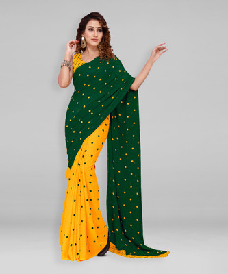 kashvi sarees Polka Print Daily Wear Georgette Saree(Dark Green)