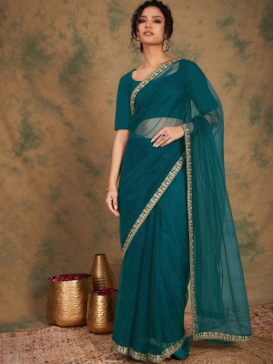 RE Renny Enterprise Solid/Plain Bollywood Net Saree(Multicolor)